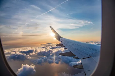 skyscape and aeroplane wing 